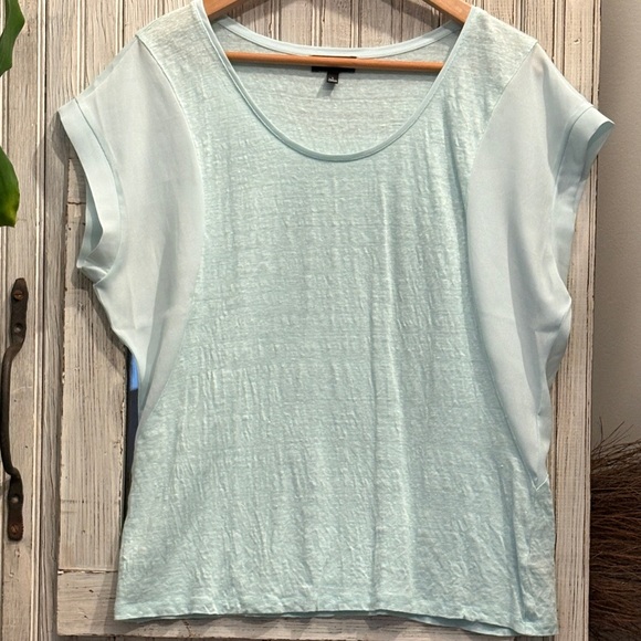 The Limited Tops - The Limited Linen Sheer Short Sleeve Top Light Green Size L EUC